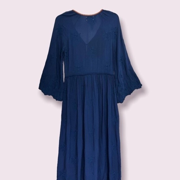 Jade by Johnny Was Sapphire Blue Maxi Dress Embroidered Button Womens Size Small - Picture 2 of 11